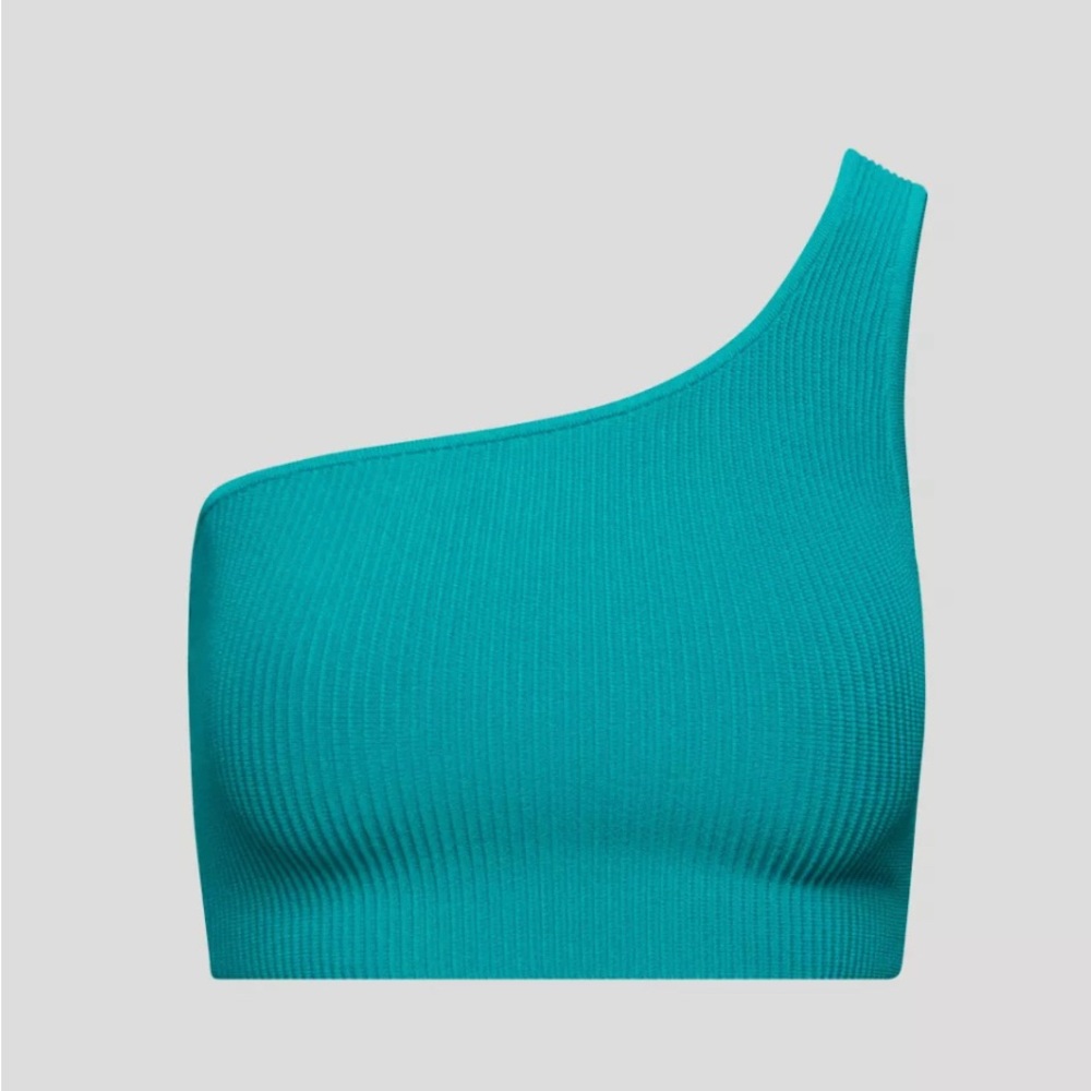Babton Sculpt Knit One-Shoulder Cropped Tank in Empress Green